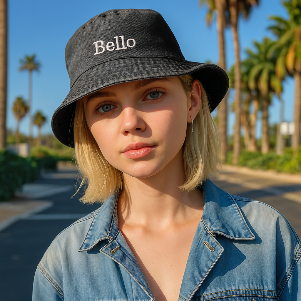 Personalized Denim Bucket Hat Custom Name Embroidery Design Gift for Friends