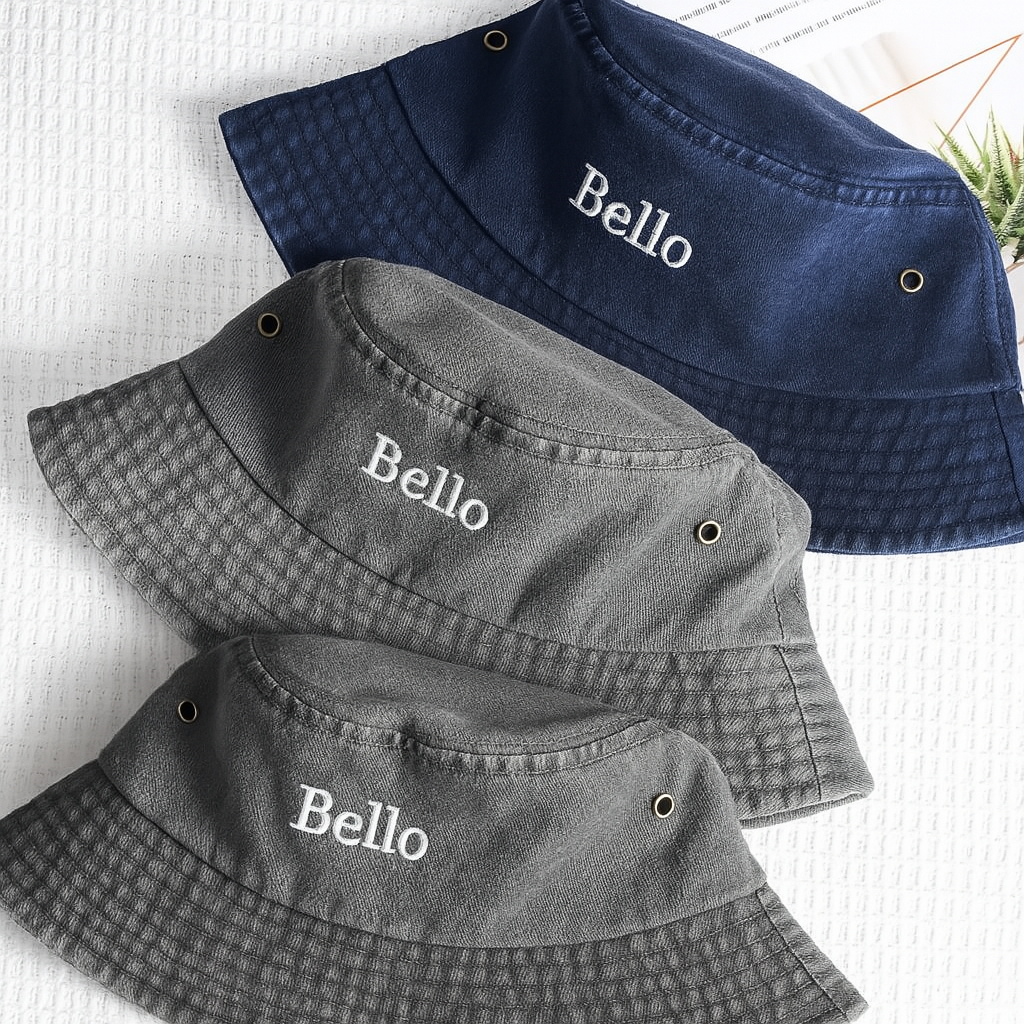 Personalized Denim Bucket Hat Custom Name Embroidery Design Gift for Friends
