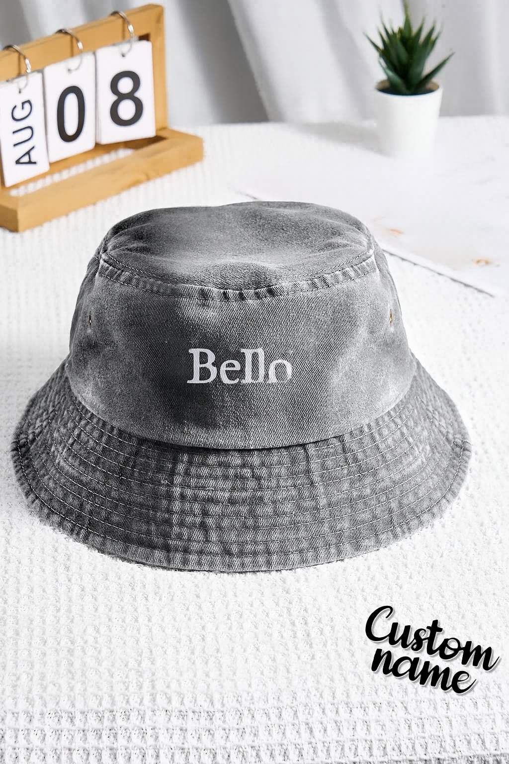 Personalized Denim Bucket Hat Custom Name Embroidery Design Gift for Friends