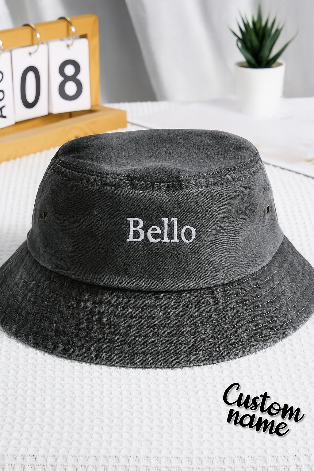 Personalized Denim Bucket Hat Custom Name Embroidery Design Gift for Friends