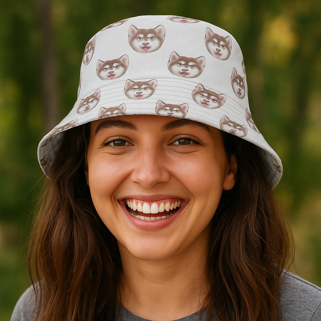 Custom Your Photo Face Summer Bucket Hat Fisherman Hat - White