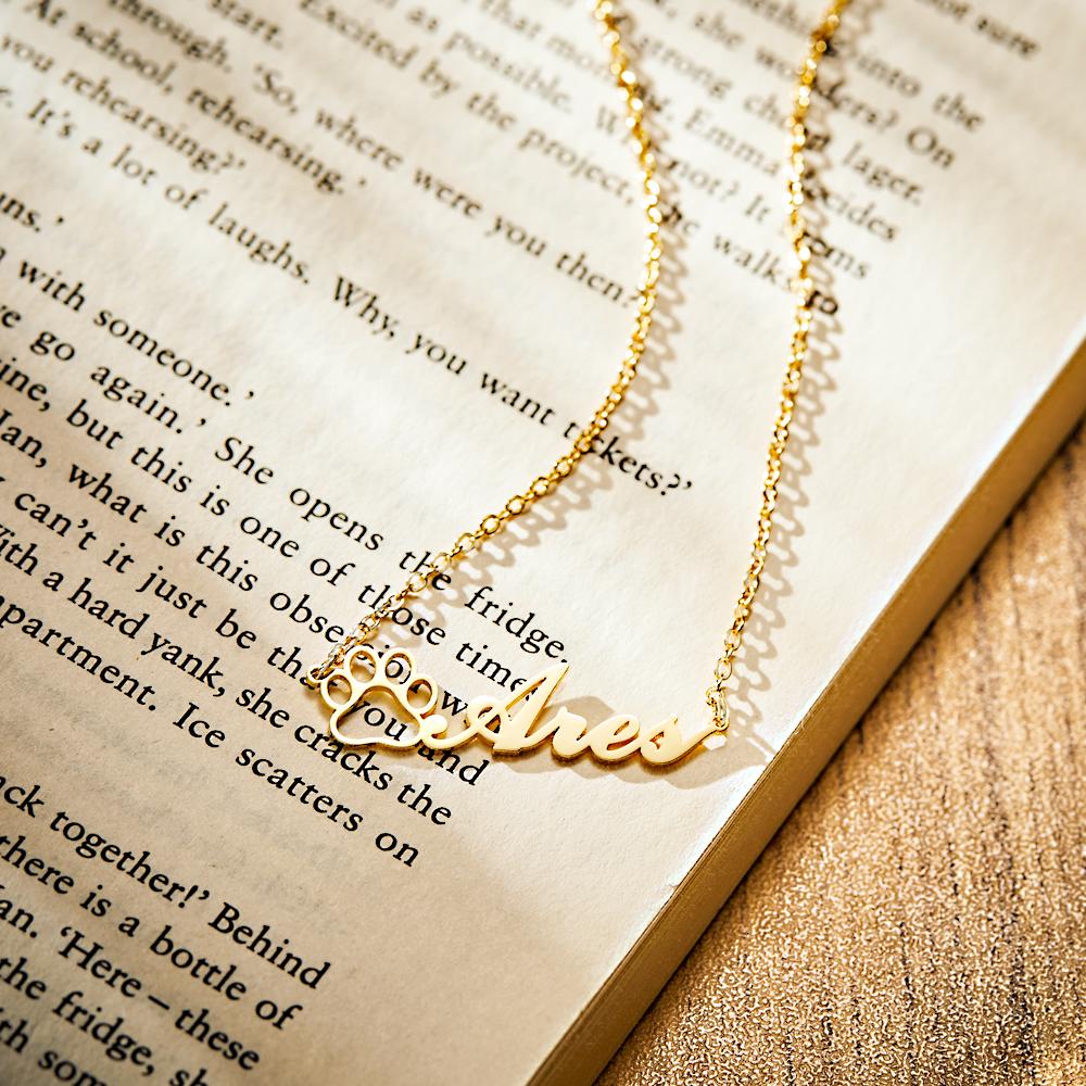Personalized Pet Paw Print Name Necklace Lovely Animal Paw Necklace Jewelry