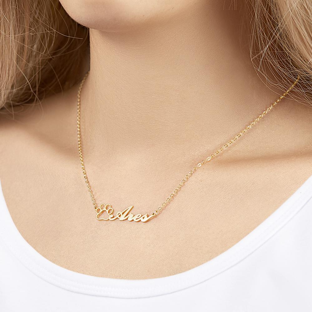 Personalized Pet Paw Print Name Necklace Lovely Animal Paw Necklace Jewelry
